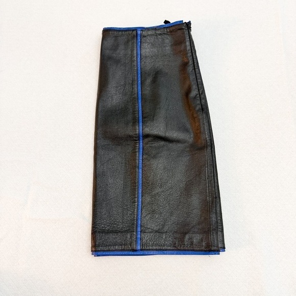 Lucid Limited Black Leather Pencil Straight Skirt Blue Trim Size 12 - Picture 6 of 6
